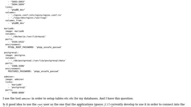 Using mysql'smariadb's root user for development on a docker development environent running... смотреть онлайн