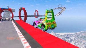 Cars 3 Fabulous McQueen & Spiderman - SUPER MEGA RAMP JUMP CHALLENGE! GTA