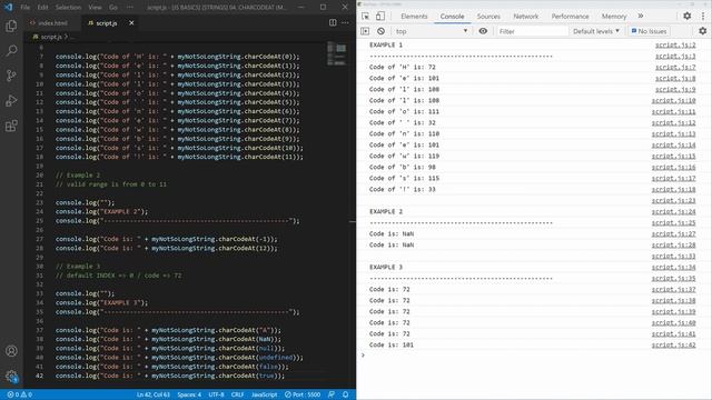 Javascript Basics · String · charCodeAt() (method)