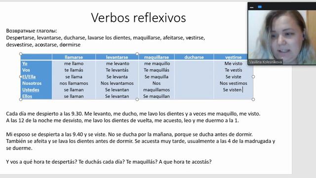 Возвратные глаголы (verbos reflexivos) в аргентинском испанском.