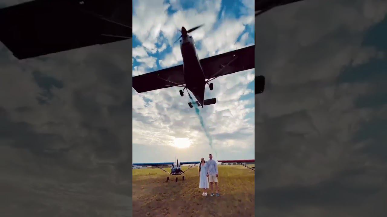 Гендер пати с цветным дымом с самолета