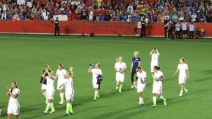 Cute Julie Johnson and Carli Lloyd hug / World Cup 15 USWNT vs China