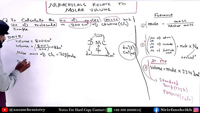 Numerical Relate to Molar Volume |Class 11 Chapter 1 |Stoichiometry |aasan chemistry sir irfan shei