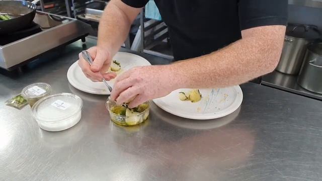 COOK at HOME - Asparagus, Jersey royals, goats curd, lemon, wild garlic, pickled ramson flowers.
