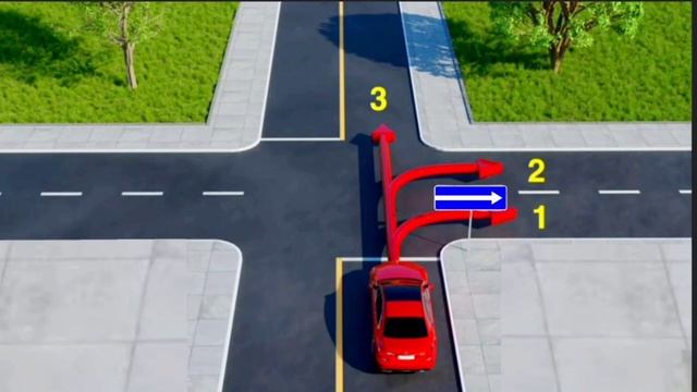 По каким траекториям разрешается движение водителю красного автомобиля? смотреть онлайн