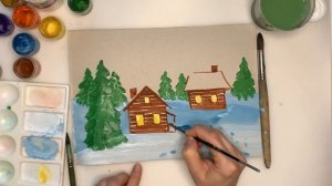 Как нарисовать дом. Рисуем деревенские домики. Зима. Урок рисования для детей.