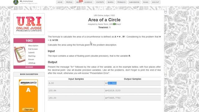 URI Online Judge Solutions in Java - Problem 1002