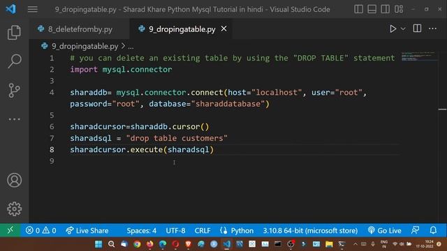 DROP TABLE Statement to Delete an Existing Table in MySQL Python | Python MySQL Tutorial in Hindi #
