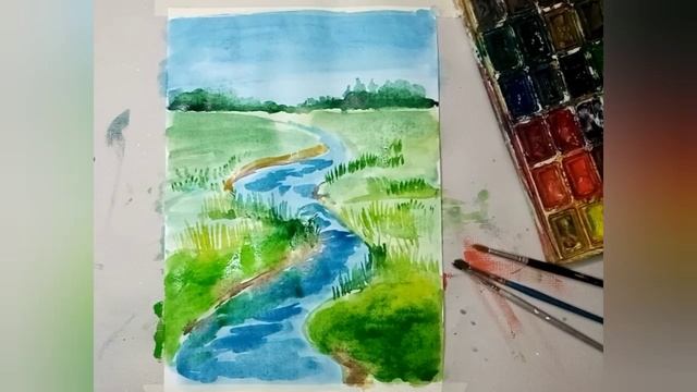 Рисуем летний пейзаж (красками) смотреть онлайн