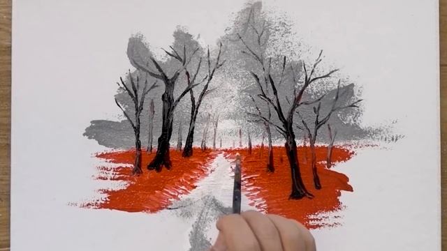 A Couple Walking in Maple Tree Forest / Landscape Painting / Easy Masking Tape Painting Technique смотреть онлайн