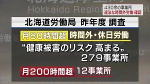 北海道　違法残業　430超える事業所で横行