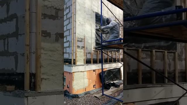Внешнее утепление пенополиуретаном коттеджа из газобетона в пос. Кюмлено