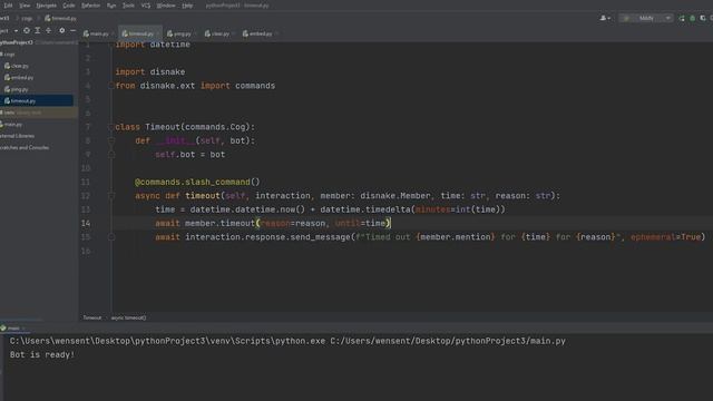 ДИСКОРД БОТ #6 | МУТ/MUTE/TIMEOUT | DISNAKE/DISCORDPY | DISCORD BOT PYTHON