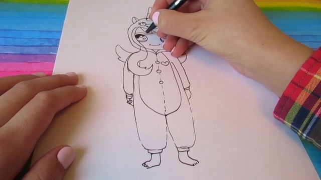 Как нарисовать девочку в пижаме единорога? Лёгкие рисунки для срисовки