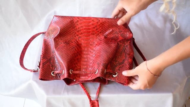 Genuine Python leather  bag Real snake skin designer red medium  handbag *182