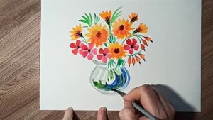 Как нарисовать красивый букет красками.