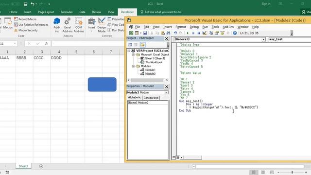 VBA EXCEL BASIC Msgbox 2