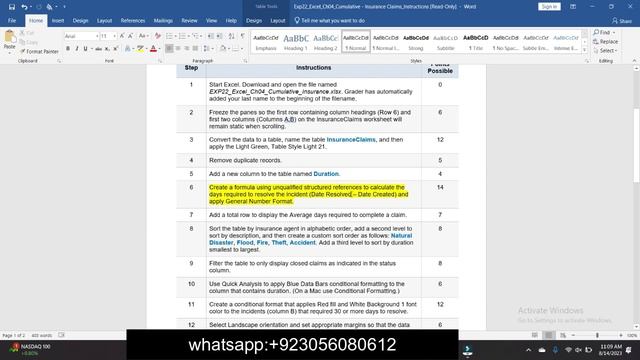 Exp22_Excel_Ch04_Cumulative - Insurance Claims 1.1 | Excel Chapter 4 Cumulative - Insurance Claims