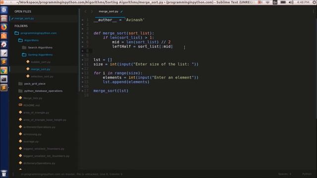 Merge Sort Algorithm in Python || Sorting Algorithms ...