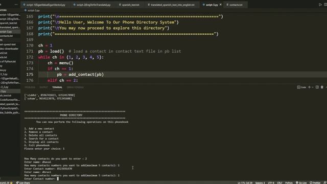 3 Python Scripts Codes | Use of 2 different libraries | Code of ContactKeeper using FileHandling