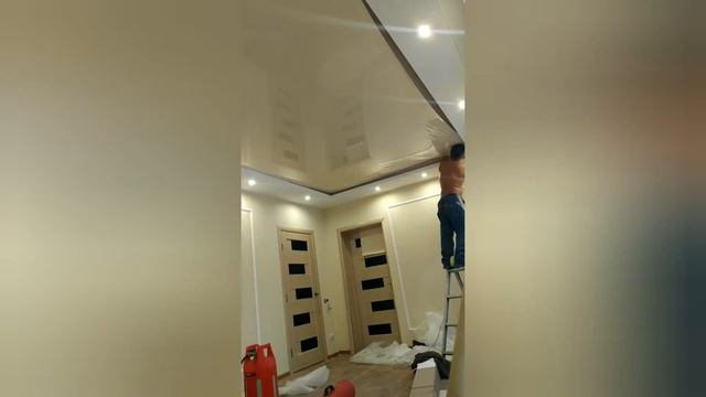 Натяжной потолок в нише из гипсокартона. Сложный Монтаж. смотреть онлайн