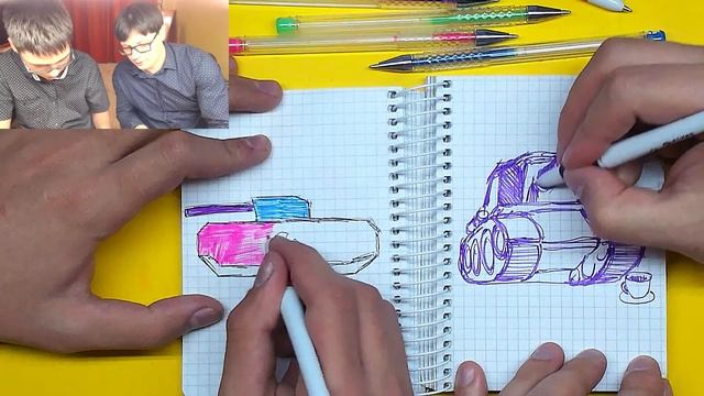 Рисуем ТАНК гелевой ручкой в БЛОКНОТЕ