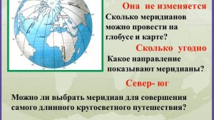 Глобус-модель Земли. Меридианы. Параллели. Экватор. Северное и Южное полушария.