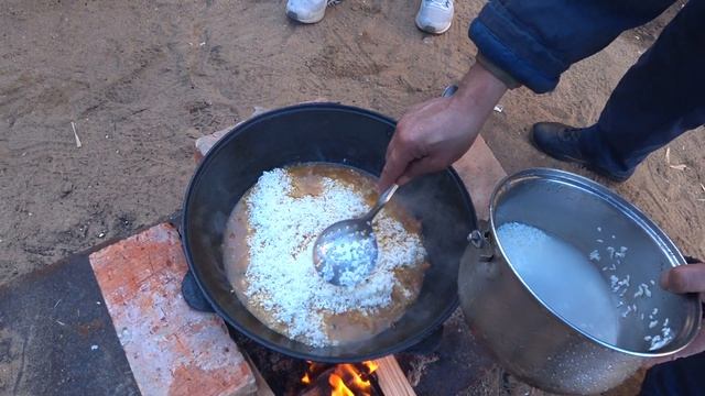 Ферганский плов,в казане на костре!!!
