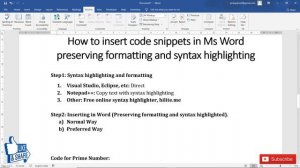 How to easily insert code snippet into Word preserving format, syntax highlighting & line numbers