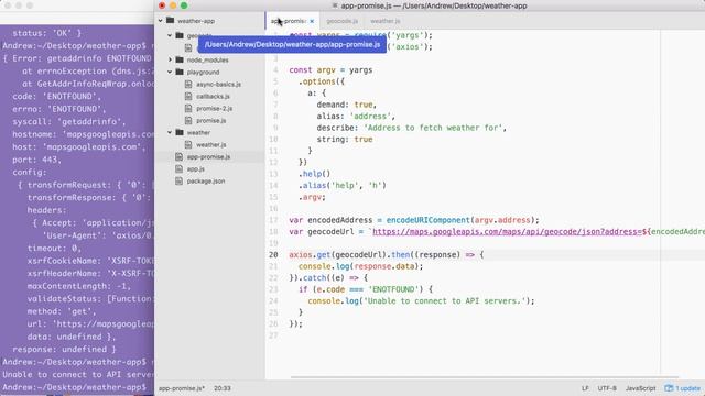 Node.js Developer Course፡ Asynchronous Node.js Weather App With Promises