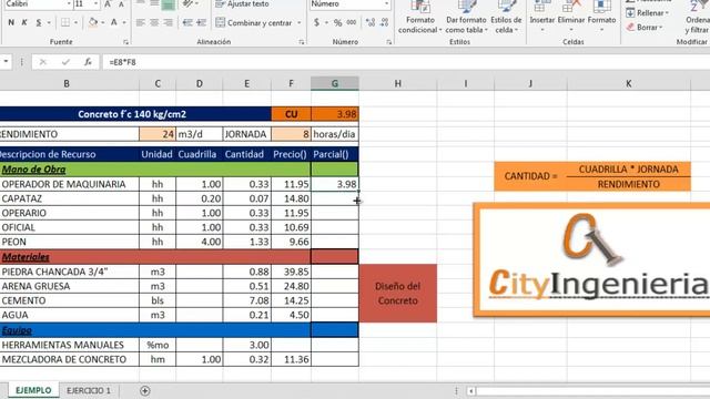 Análisis de Costo Unitario en Excel: Concreto f´c = 140kg/cm2 смотреть онлайн