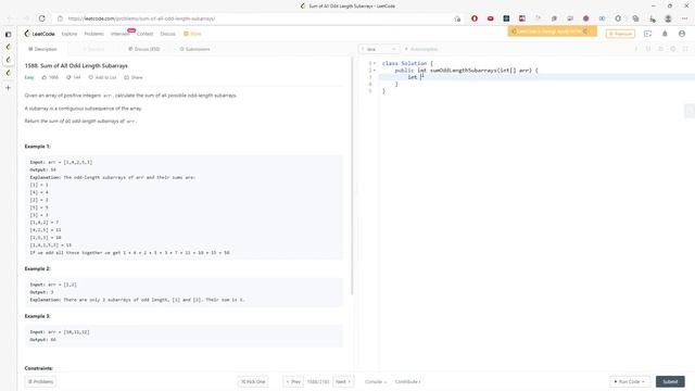 LeetCode 1588 | Sum of All Odd Length Subarrays | Math | Java смотреть онлайн