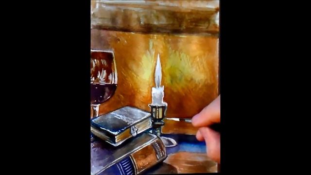 Скетчи акварелью для начинающих. Как нарисовать горящую свечу акварелью