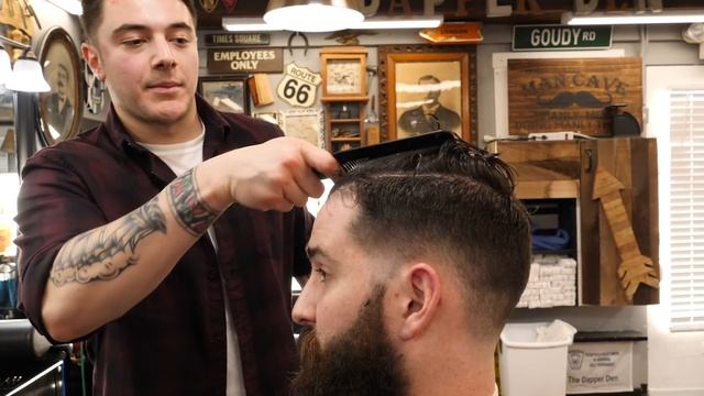 Big Bearded Barber Gets a Super Slick Haircut & Beard Trim | The Dapper Den Barbershop смотреть онлайн