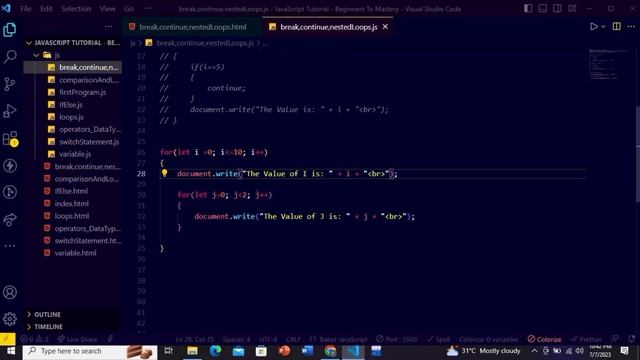 Javascript Tutorial: Mastering JavaScript: Break and Continue Statements, Nested Loops in Javascrip