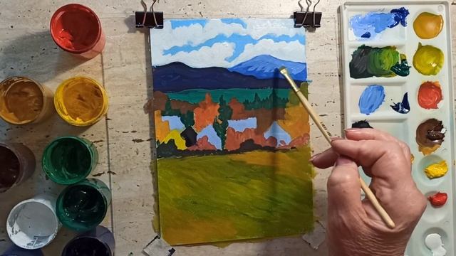 ОСЕНЬ / ДОМИКИ В ГОРАХ /МАСТЕР КЛАСС ЖИВОПИСИ/mountain landscape смотреть онлайн