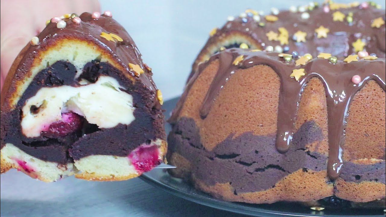 Трехслойный кекс с вишней и чизкейком. Необычно и вкусно