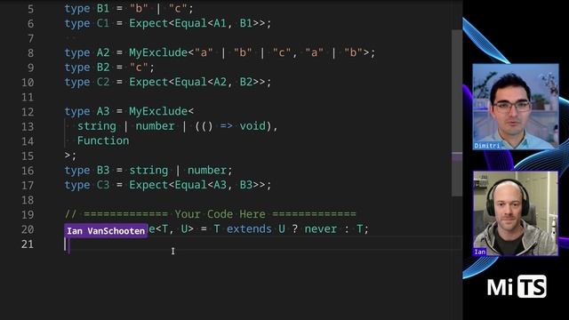 Exclude with Ian VanSchooten - TypeScript Type Challenges #43 [EASY]