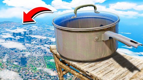 СБРОСИЛ ГИГАНТСКУЮ КАСТРЮЛЮ С ОБРЫВА ГТА 5 МОДЫ МУРКА