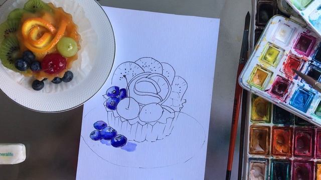 ПИРОЖНОЕ С ФРУКТАМИ. Как рисовать .Вкусненько! Акварель. Рисование для души