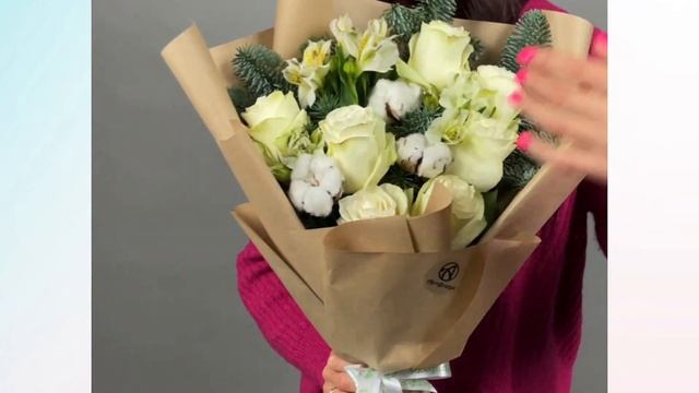 Зимний букет с белой розой Эквадор и альстромерие смотреть онлайн