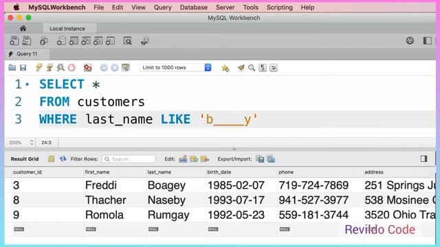 Like operator MySQL | MySQL full course | Full tutorial for beginners | #revildo_code