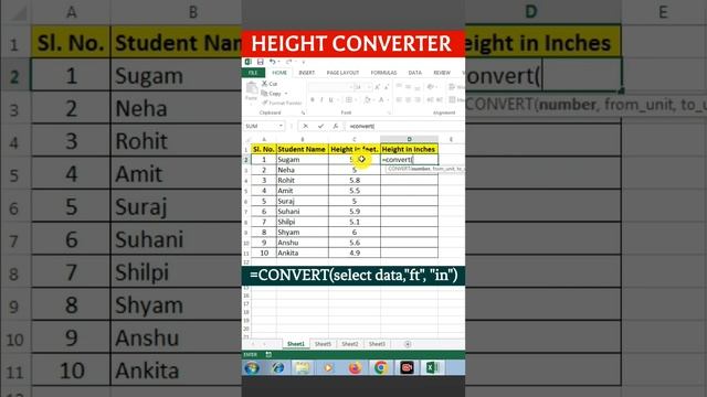 Convert Heights in Excel #excel #advanceexcel #spreadsheet #workfromhome #workhacks #tricks #howto