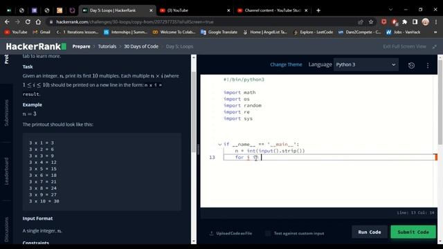 Hackerrank 30 days of code | Loops | python | day 5