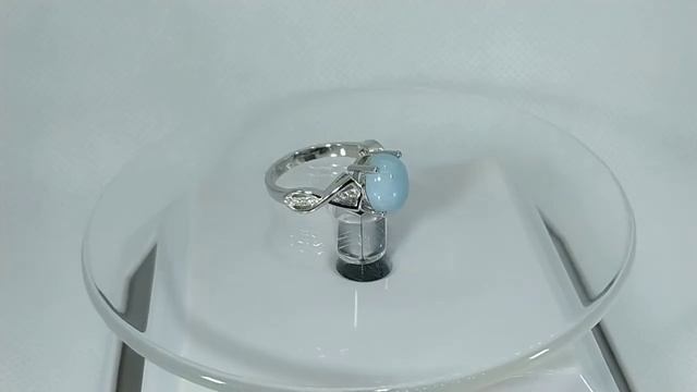 Кольцо с натуральным бразильским аквамарином 10х8 мм в огранке кабошон Размер 17 Серебро 925 смотреть онлайн