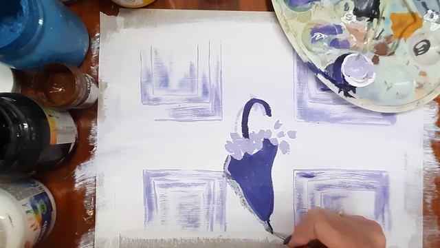 Как нарисовать зонт с цветами. Как нарисовать интерьерную картину. Рисуем в стиле Прованс. смотреть онлайн