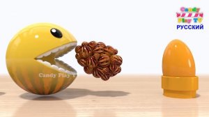 Учим цвета с 3D Pacman | 3D Яйца Арбузы | Учим цвета с 3Д Пакманом | Пакман для детей | 3D Eggs