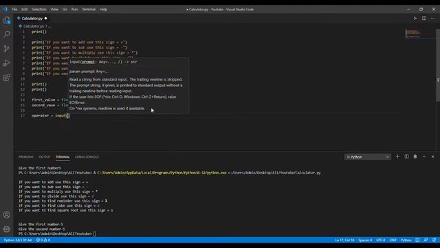 How to make a calculator using python. Console/Visual Studio Code смотреть онлайн