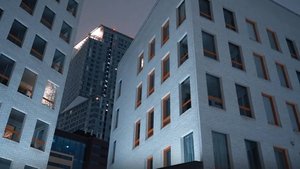 Helsinki night walk in snowfall and sleet, Finland