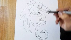 How to draw tribal dragon || Dragon tattoo drawing